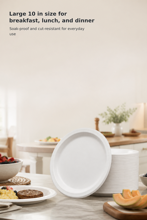 10-Inch Heavy-Duty Disposable Paper Plates, 150-Pack