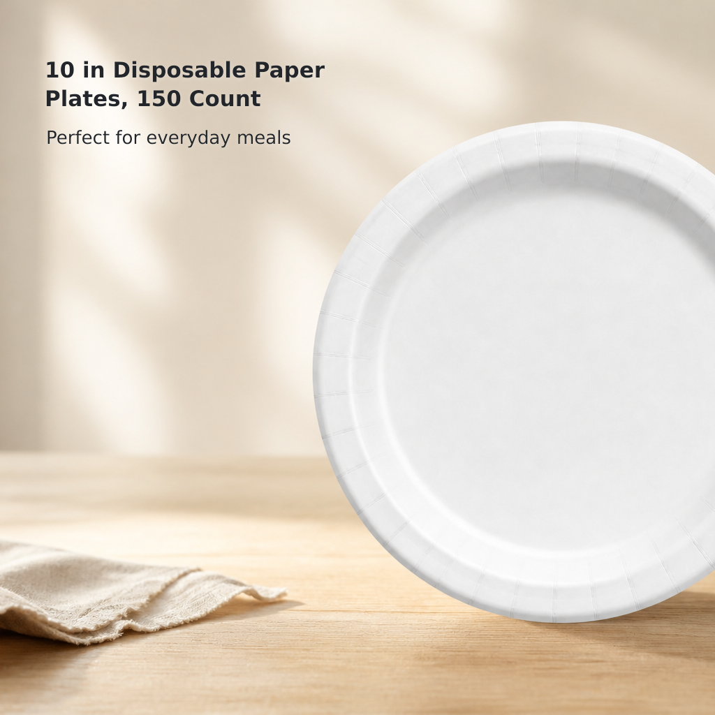 10-Inch Heavy-Duty Disposable Paper Plates, 150-Pack